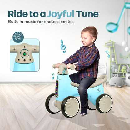 Speedster Glider Baby Ride On Car – Fun Push Ride with Music, LED Lights, Toy Storage & EVA Wheels - Blue