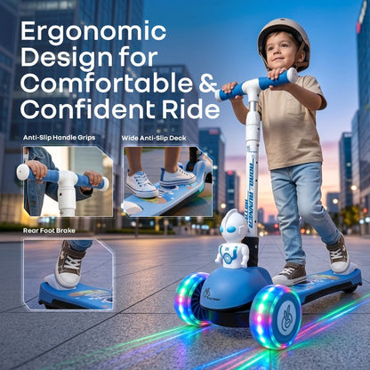 Road Runner Astro Scooter For Kids With PU LED Wheels - Blue