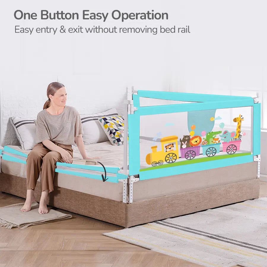 Safari Bed Rail for Baby Easy Install, Anti-Fall Safeguard for Toddler Safety - Blue