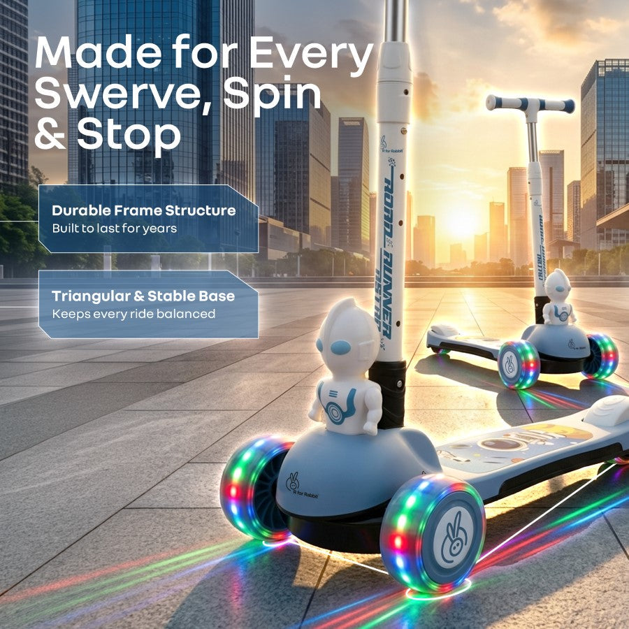 Road Runner Astro Scooter For Kids With PU LED Wheels - Blue