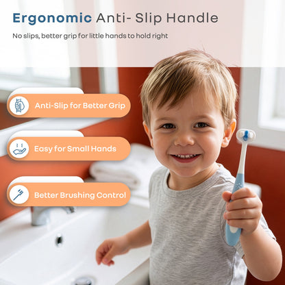 Tiny Smiles Poppins Kids Toothbrush, 3-Sided 360° Cleaning Brush, Ultra-Soft PBT Bristles - Blue