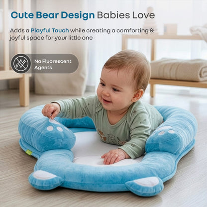 Snuggy Teddy Baby Lounger Nest - 4 in 1 Multipurpose Baby Bedding with Head Support Pillow, Plush Fabric, U-Shaped Cushion Design & Travel Friendly Baby Nest (0+ Months) - Blue