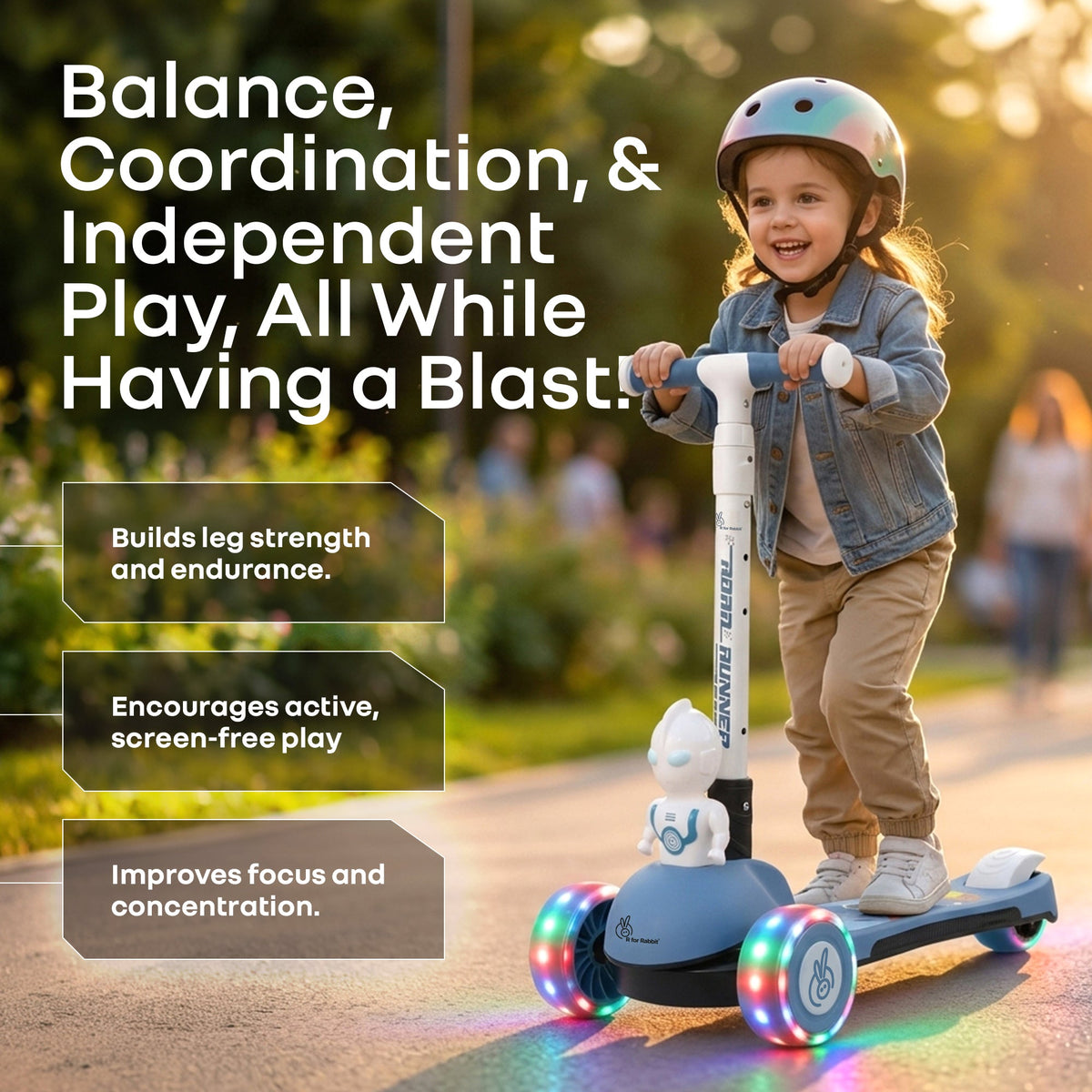 Road Runner Astro Scooter For Kids With PU LED Wheels - Blue