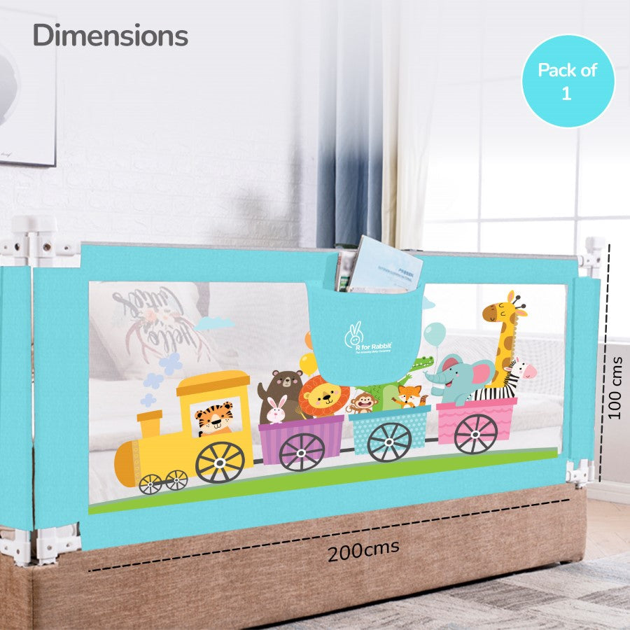 Safari Bed Rail for Baby With Adjustable Height, Mesh & Storage Pocket - Blue