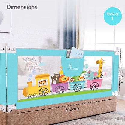Safari Bed Rail for Baby With Adjustable Height, Mesh & Storage Pocket - Blue