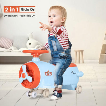 Iya Iya Aero Swing Car for kids 2 in 1 Ride On With ABEC 7 Bearing - Blue Orange