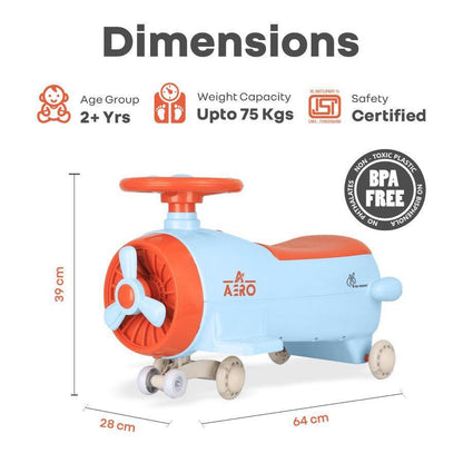 Iya Iya Aero Swing Car for kids 2 in 1 Ride On With ABEC 7 Bearing - Blue Orange