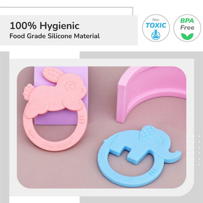Tiny Bites Zoobie Baby Silicone Teethers Pack of 2 Elephant and Rabbit, Crocodile and Rabbit - Blue-Pink