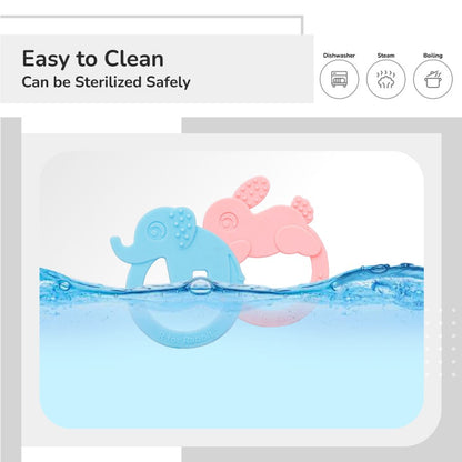 Tiny Bites Zoobie Baby Silicone Teethers Pack of 2 Elephant and Rabbit, Crocodile and Rabbit - Blue-Pink