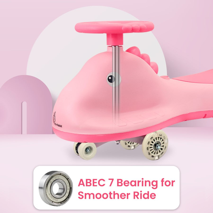 Iya Iya Dino Swing Car For Kids - Inbuilt Music With Light, PU LED Wheels, ABEC 7 Bearing, Up to 100 Kgs Capacity - Blush Pink
