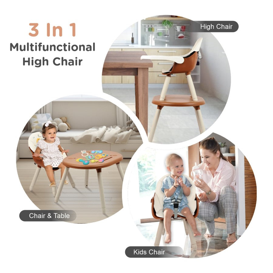 Cherry Berry Tusky High Chair For Kids 3-in-1 Convertible with Detachable & Adjustable Food Tray - Brown Cream