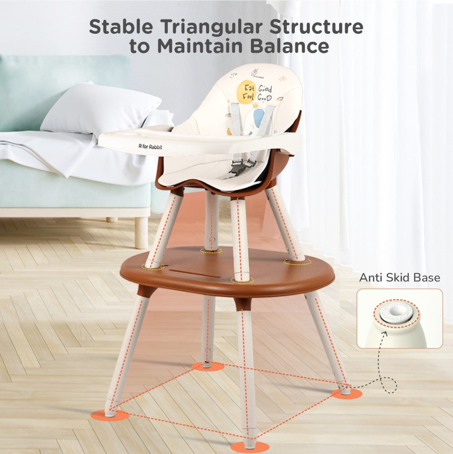 Cherry Berry Tusky High Chair For Kids 3-in-1 Convertible with Detachable & Adjustable Food Tray - Brown Cream