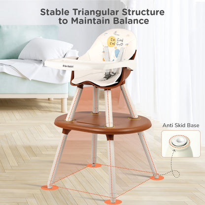 Cherry Berry Tusky High Chair For Kids 3-in-1 Convertible with Detachable & Adjustable Food Tray - Brown Cream