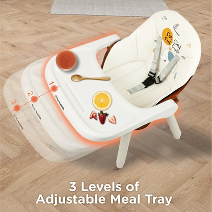 Cherry Berry Tusky High Chair For Kids 3-in-1 Convertible with Detachable & Adjustable Food Tray - Brown Cream