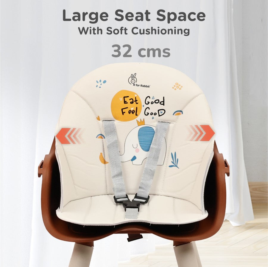Cherry Berry Tusky High Chair For Kids 3-in-1 Convertible with Detachable & Adjustable Food Tray - Brown Cream