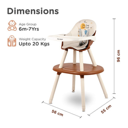 Cherry Berry Tusky High Chair For Kids 3-in-1 Convertible with Detachable & Adjustable Food Tray - Brown Cream