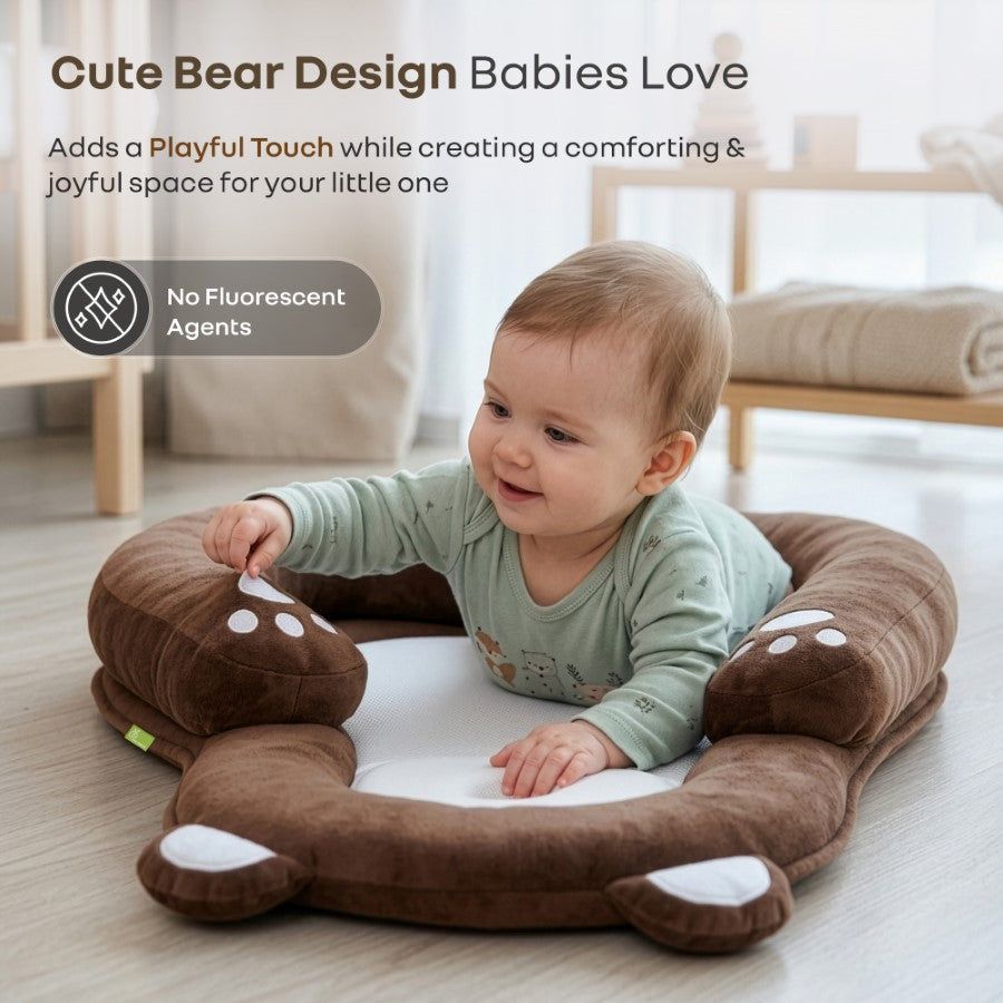 Snuggy Teddy Baby Nest Lounger - 4 in 1 Multipurpose Baby Bedding with Head Support Pillow, Plush Fabric, U-Shaped Cushion Design & Travel Friendly Baby Nest (0+ Months) - Brown