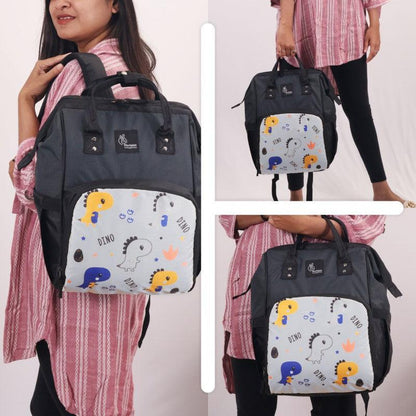 Caramello Dino Diaper Bag For Mother With 11 Pockets - Grey