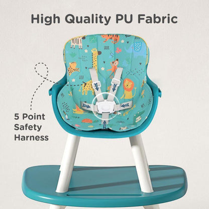 Cherry Berry Safari Baby High Chair, 3 in 1 Convertible High Chair Cum Kids Study Table - Lake Blue