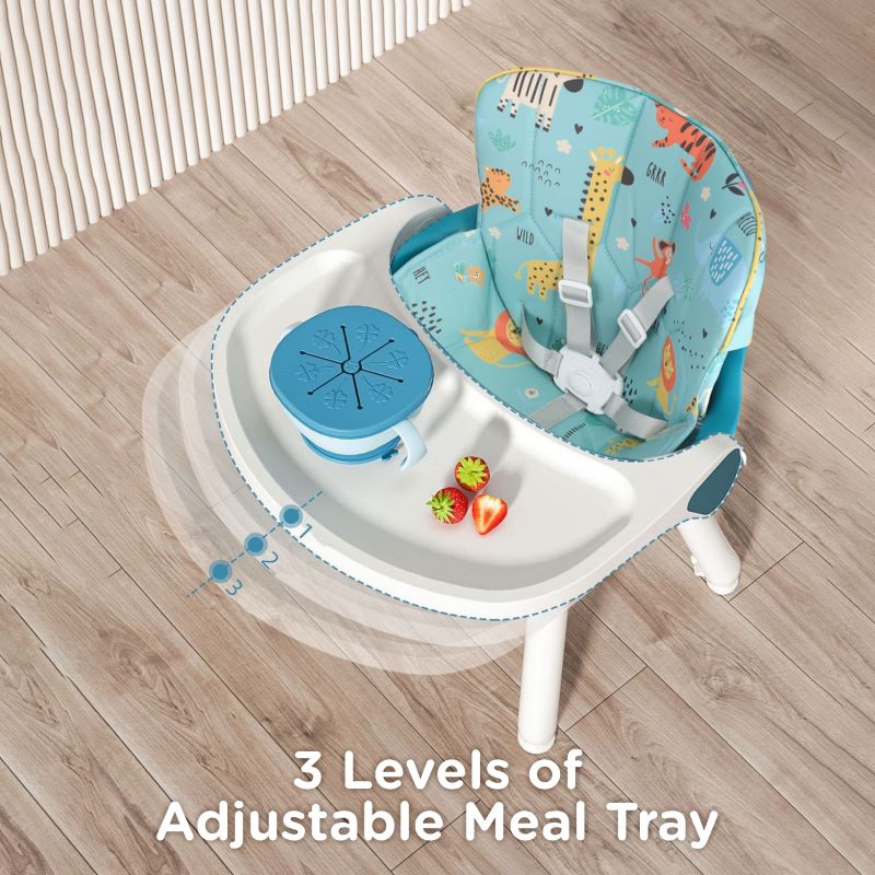 Cherry Berry Safari Baby High Chair, 3 in 1 Convertible High Chair Cum Kids Study Table - Lake Blue