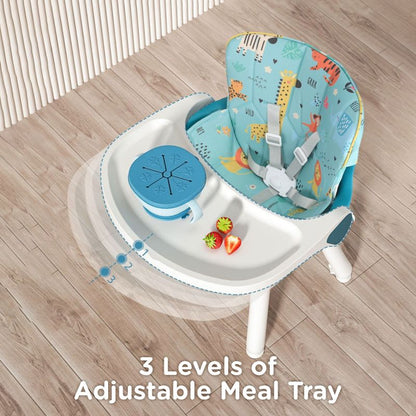 Cherry Berry Safari Baby High Chair, 3 in 1 Convertible High Chair Cum Kids Study Table - Lake Blue