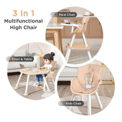 Cherry Berry Safari Baby High Chair, 3 in 1 Convertible High Chair Cum Kids Study Table - Beige