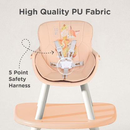 Cherry Berry Safari Baby High Chair, 3 in 1 Convertible High Chair Cum Kids Study Table - Beige