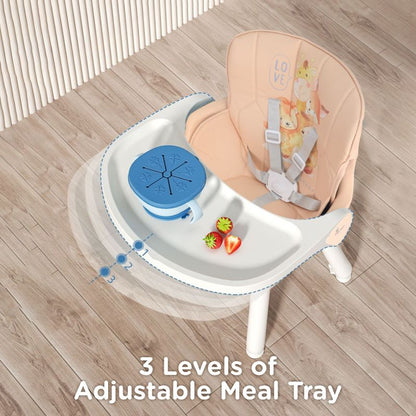 Cherry Berry Safari Baby High Chair, 3 in 1 Convertible High Chair Cum Kids Study Table - Beige