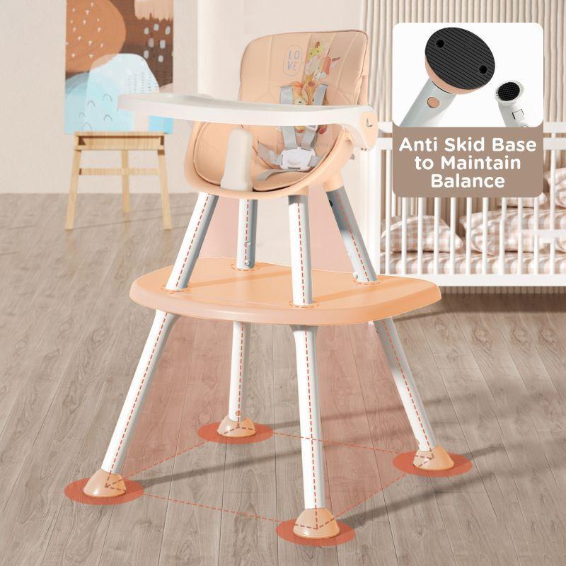 Cherry Berry Safari Baby High Chair, 3 in 1 Convertible High Chair Cum Kids Study Table - Beige
