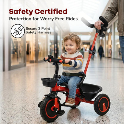 Tiny Toes R20 Plus Tricycle for Kids with Safety Certification, Plug-and-Play Design, Rubber Wheels & Steel Frame - Cherry Red