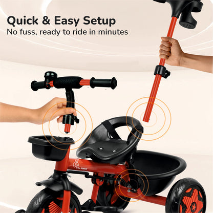 Tiny Toes R20 Ace Baby Tricycle – Smart Plug & Play Trike with Parental Content & EVA Wheels - Cherry Red