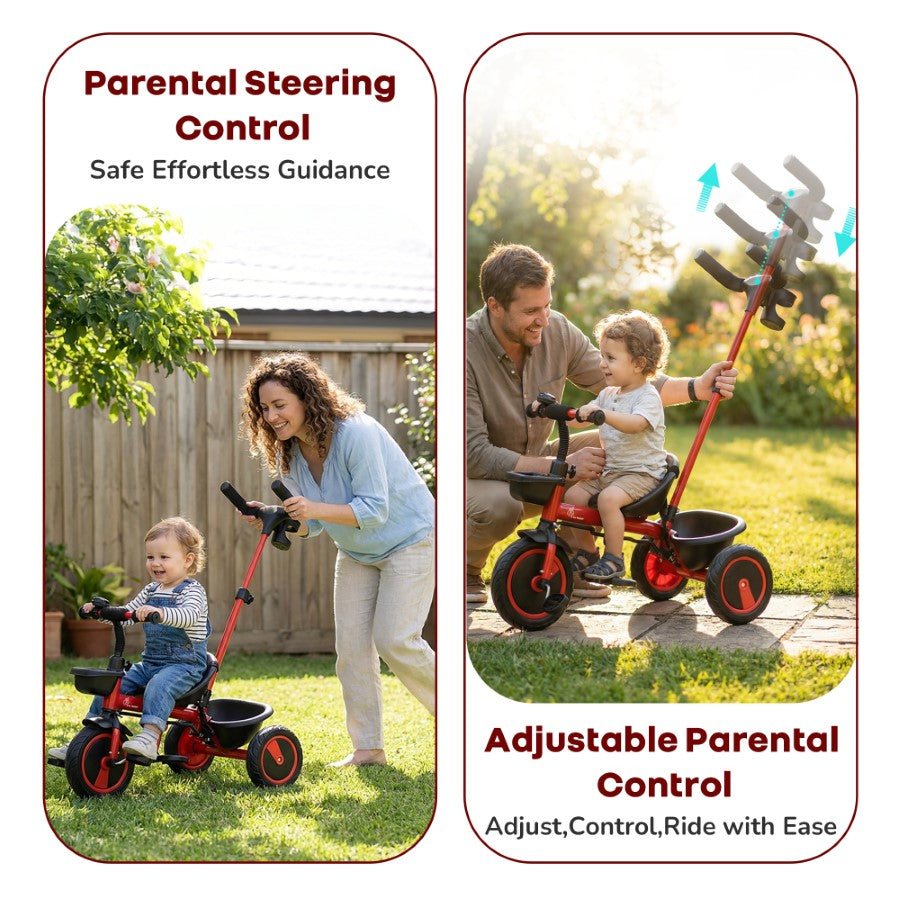 Tiny Toes R20 Plus Tricycle for Kids with Safety Certification, Plug-and-Play Design, Rubber Wheels & Steel Frame - Cherry Red