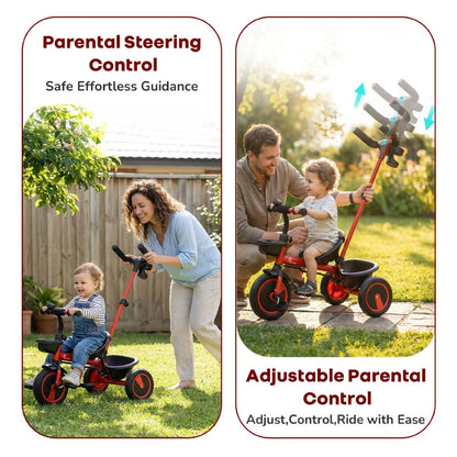 Tiny Toes R20 Plus Tricycle for Kids with Safety Certification, Plug-and-Play Design, Rubber Wheels & Steel Frame - Cherry Red
