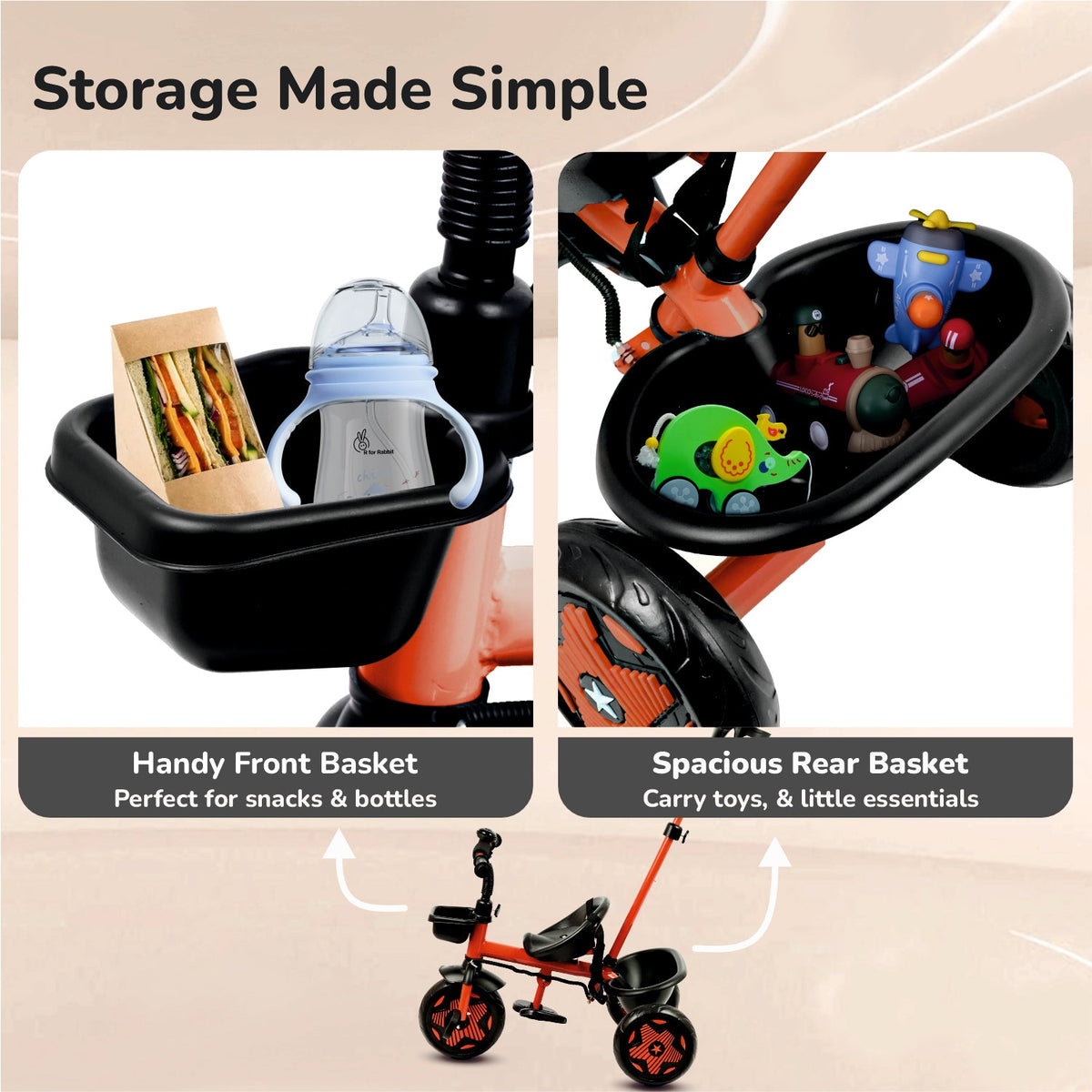 Tiny Toes R20 Ace Baby Tricycle – Smart Plug & Play Trike with Parental Content & EVA Wheels - Cherry Red