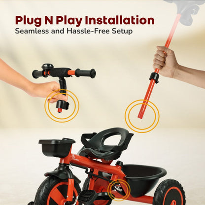 Tiny Toes R20 Plus Tricycle for Kids with Safety Certification, Plug-and-Play Design, Rubber Wheels & Steel Frame - Cherry Red