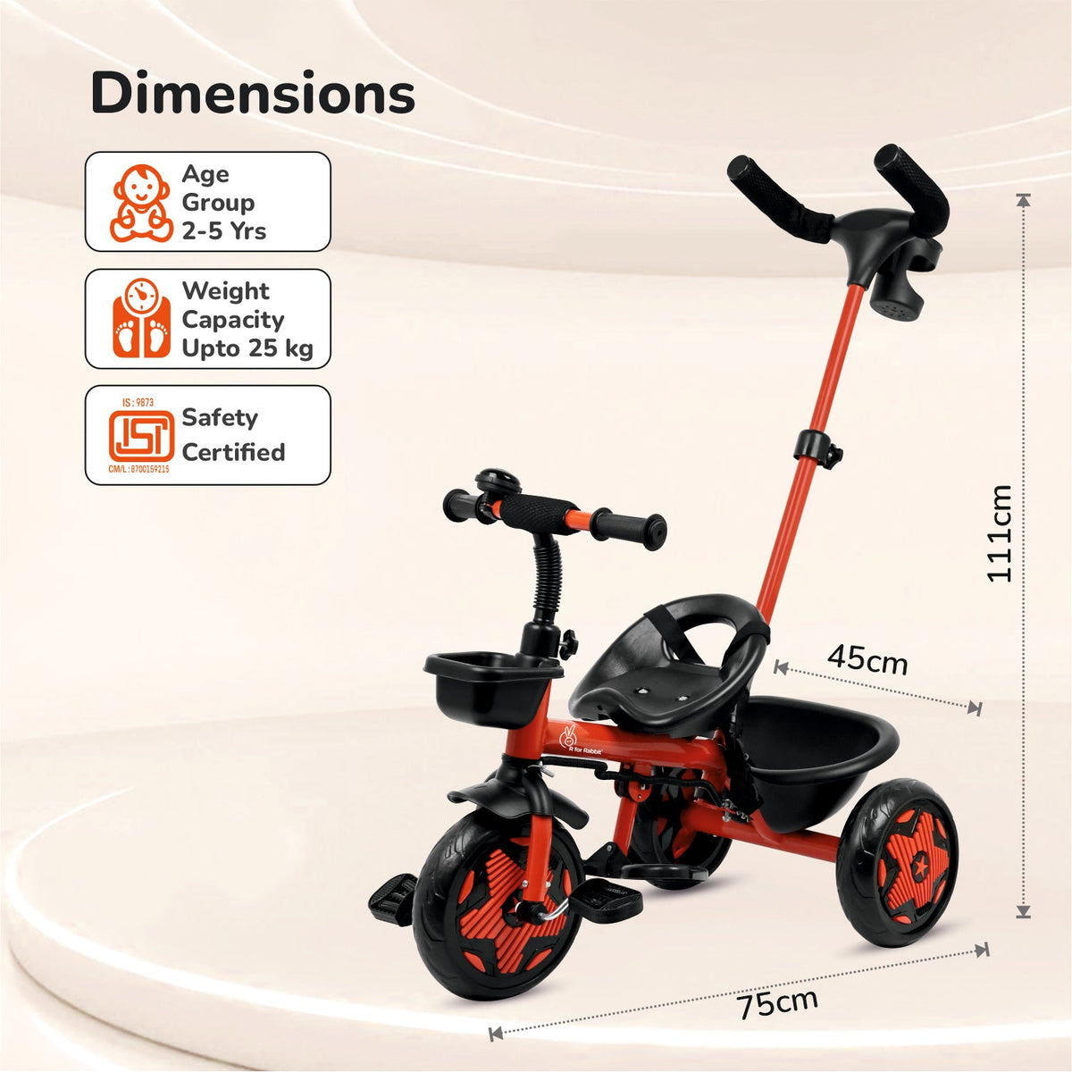 Tiny Toes R20 Ace Baby Tricycle – Smart Plug & Play Trike with Parental Content & EVA Wheels - Cherry Red