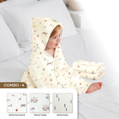 Softkins Baby Hooded Knit Towel with 100% Natural Cotton, Soft & Quick Dry - Multi-1