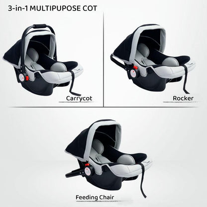 Cozy 3 In 1 Multipurpose Baby Carry Cot Rocker Portable With Washable Cover 0 To 15 Months - Black Grey