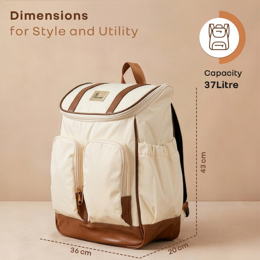 Caramello Bold Hazel Stylish Mom Bag, Vegan Leather, Stroller Hanging Rings - Cream Brown