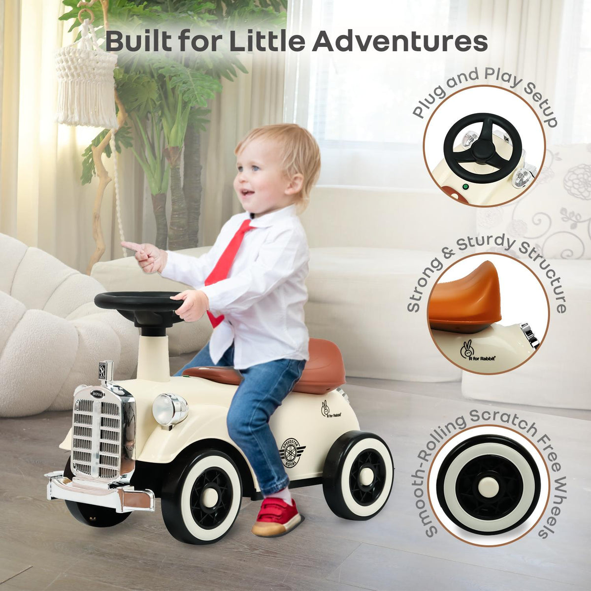 Speedster Royal Ride On Car for Kids - Cream Brown