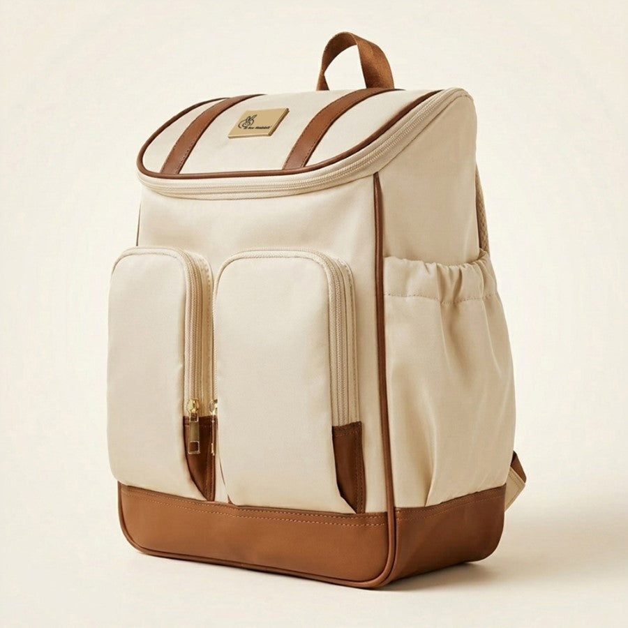 Caramello Bold Hazel Stylish Mom Bag, Vegan Leather, Stroller Hanging Rings - Cream Brown