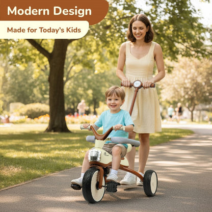Tiny Toes Karizma - Luxury 3-in-1 Smart Tricycle for Kids 2 to 5 Years with Music & Canopy - Cream Brown