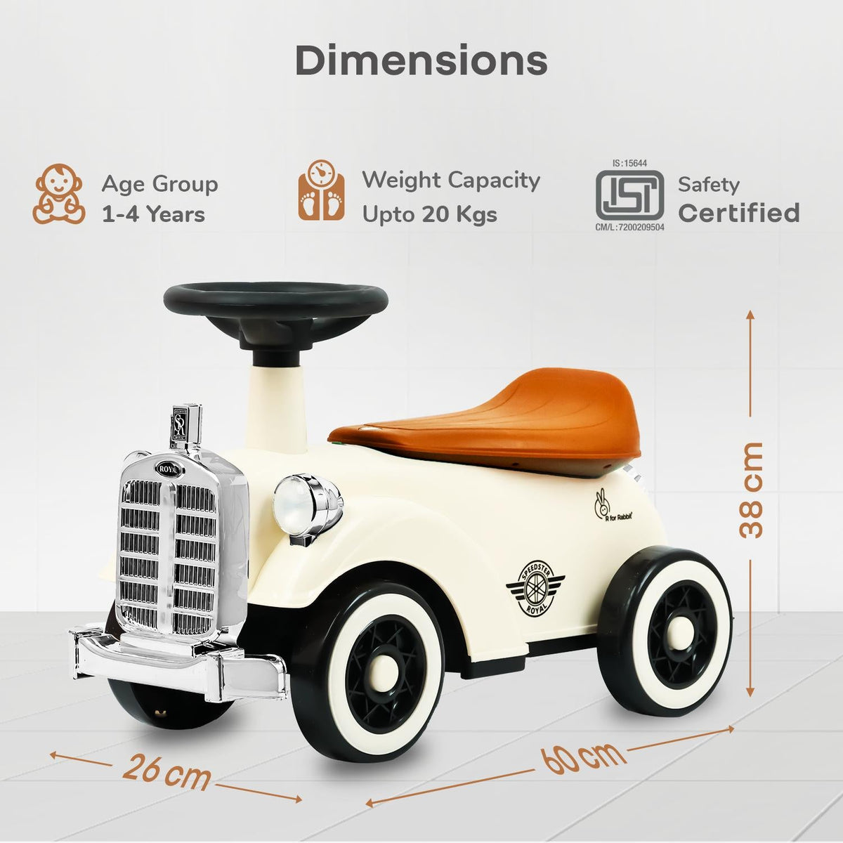 Speedster Royal Ride On Car for Kids - Cream Brown