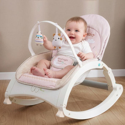 3 in 1 Rock N Play Rocker - Adjustable Backrest Recline, Detachable Toy Bar, Soothing Music & Vibration, Adjustable backrest, 0+ Months - Cream Grey