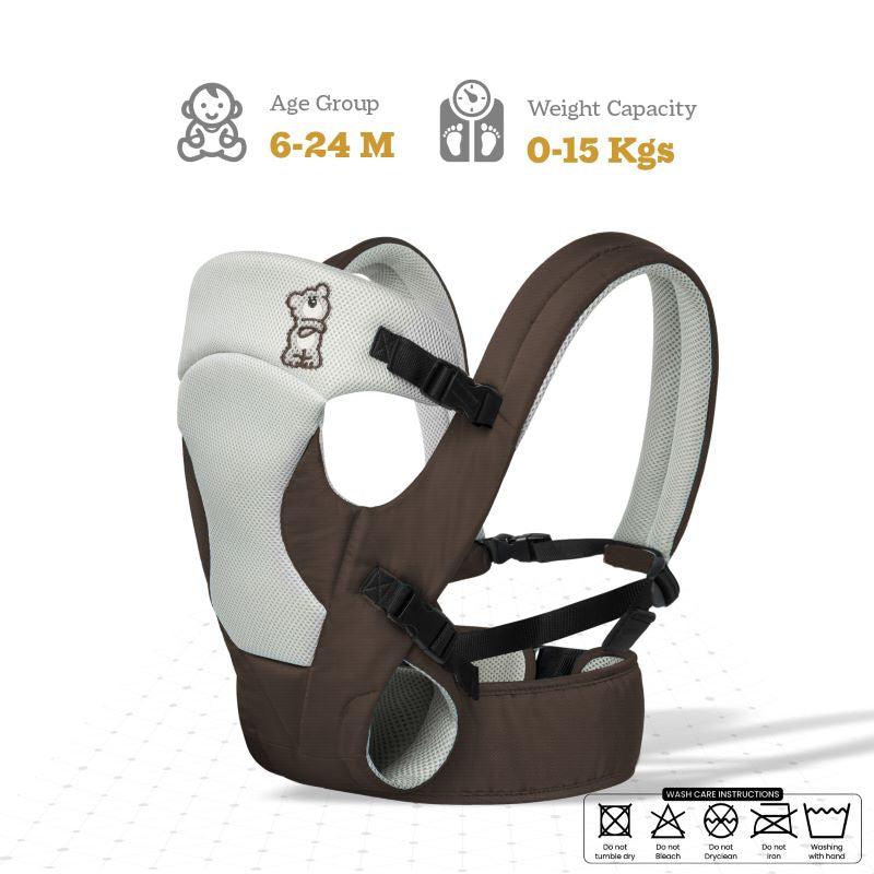 New Cuddle Snuggle Carriers cum Kangaroo Bag, Front / Back Baby Carrier Position, Foldable Head Support - Brown Grey