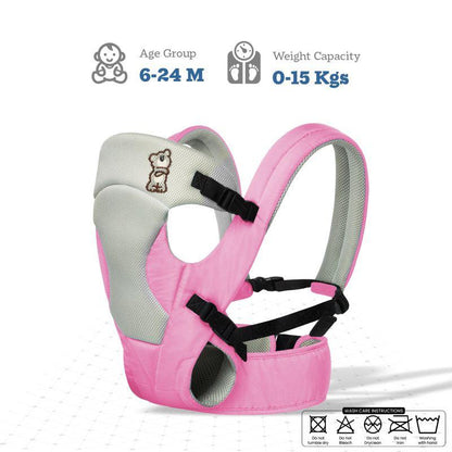 New Cuddle Snuggle Carriers cum Kangaroo Bag, Front / Back Baby Carrier Position, Foldable Head Support - Pink Grey