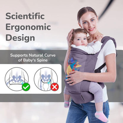 Hug Me Elite Baby Carrier Front & Back Carrier Position, Soft Linen Fabric, Wide Strap With Cap & Mobile Pocket - Dark Grey