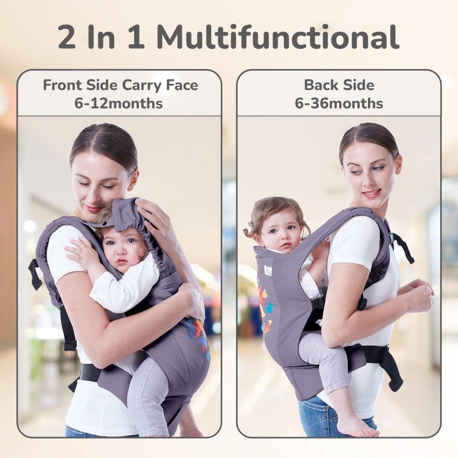 Hug Me Elite Baby Carrier Front & Back Carrier Position, Soft Linen Fabric, Wide Strap With Cap & Mobile Pocket - Dark Grey