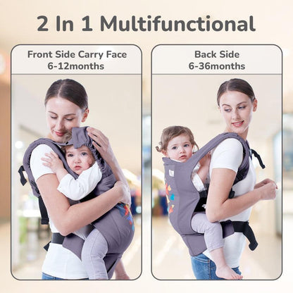 Hug Me Elite Baby Carrier Front & Back Carrier Position, Soft Linen Fabric, Wide Strap With Cap & Mobile Pocket - Dark Grey