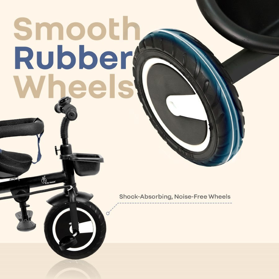 Tiny Toes R40 Plus Baby Tricycle with Canopy, Footrests, Plug-N-Play Wheels & Adjustable Parent Handle (Up to 25 kg) - Denim Blue